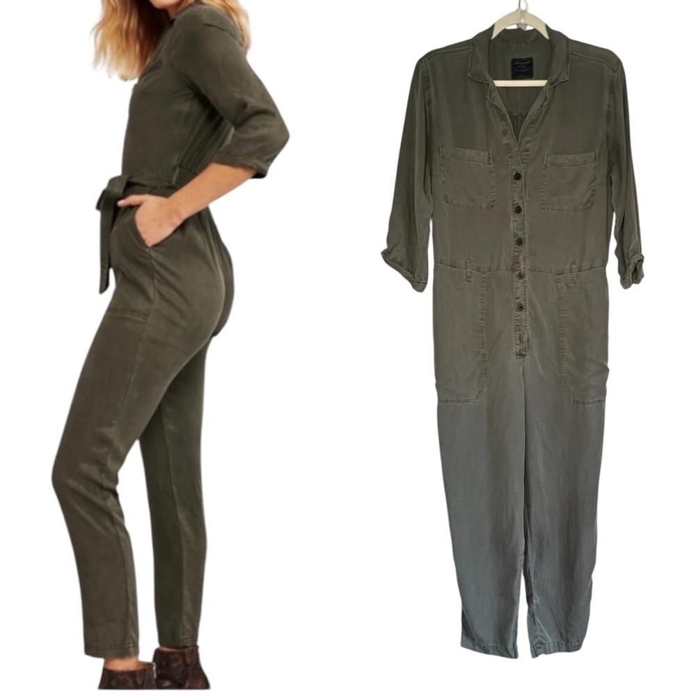 Abercrombie & Fitch Lyocell Button Up Utility Jumpsuit Army Green Size Large